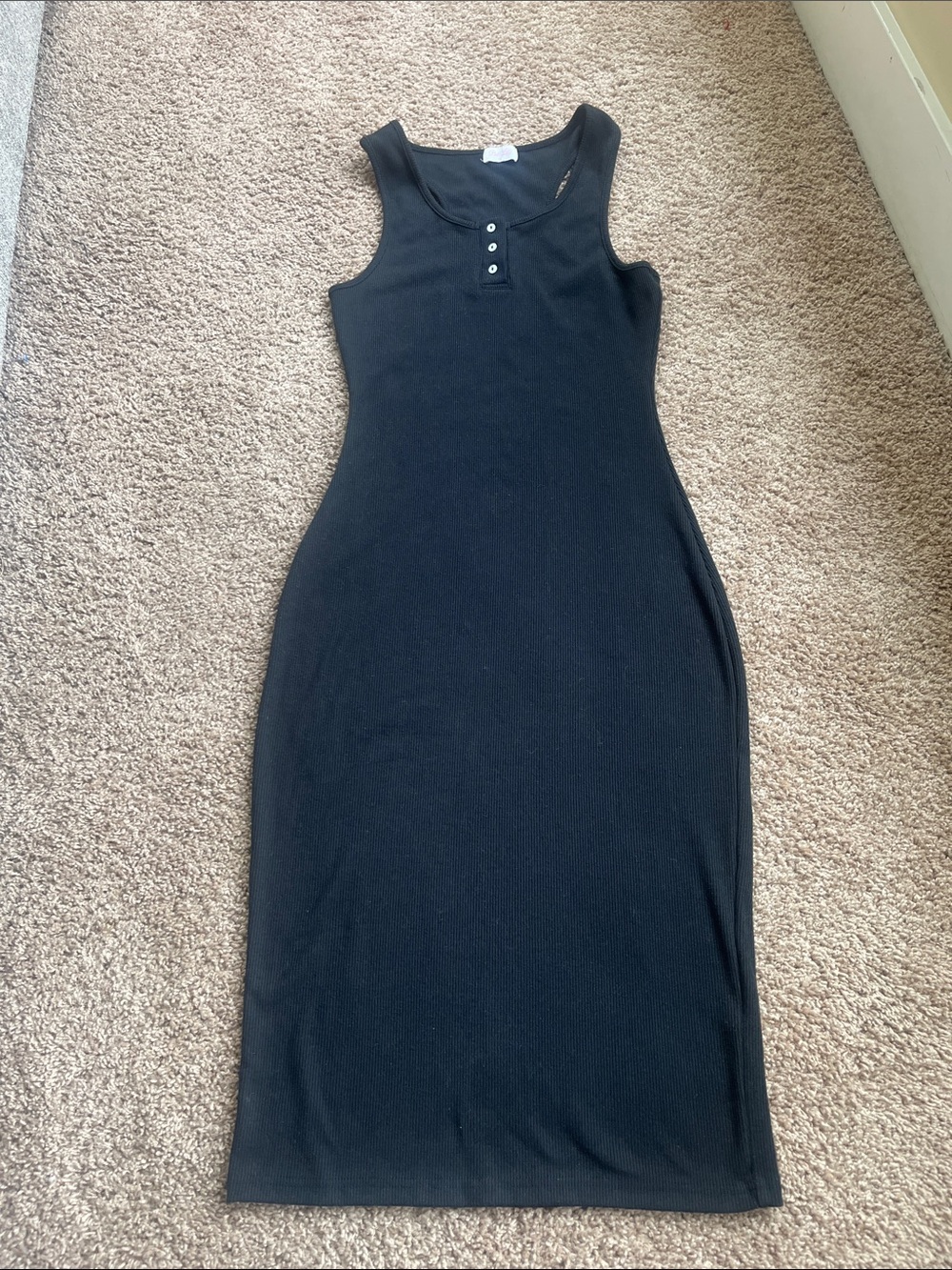Pink Lilly Black Ribbed Tank Maxi Bodycon Dress - Size Medium